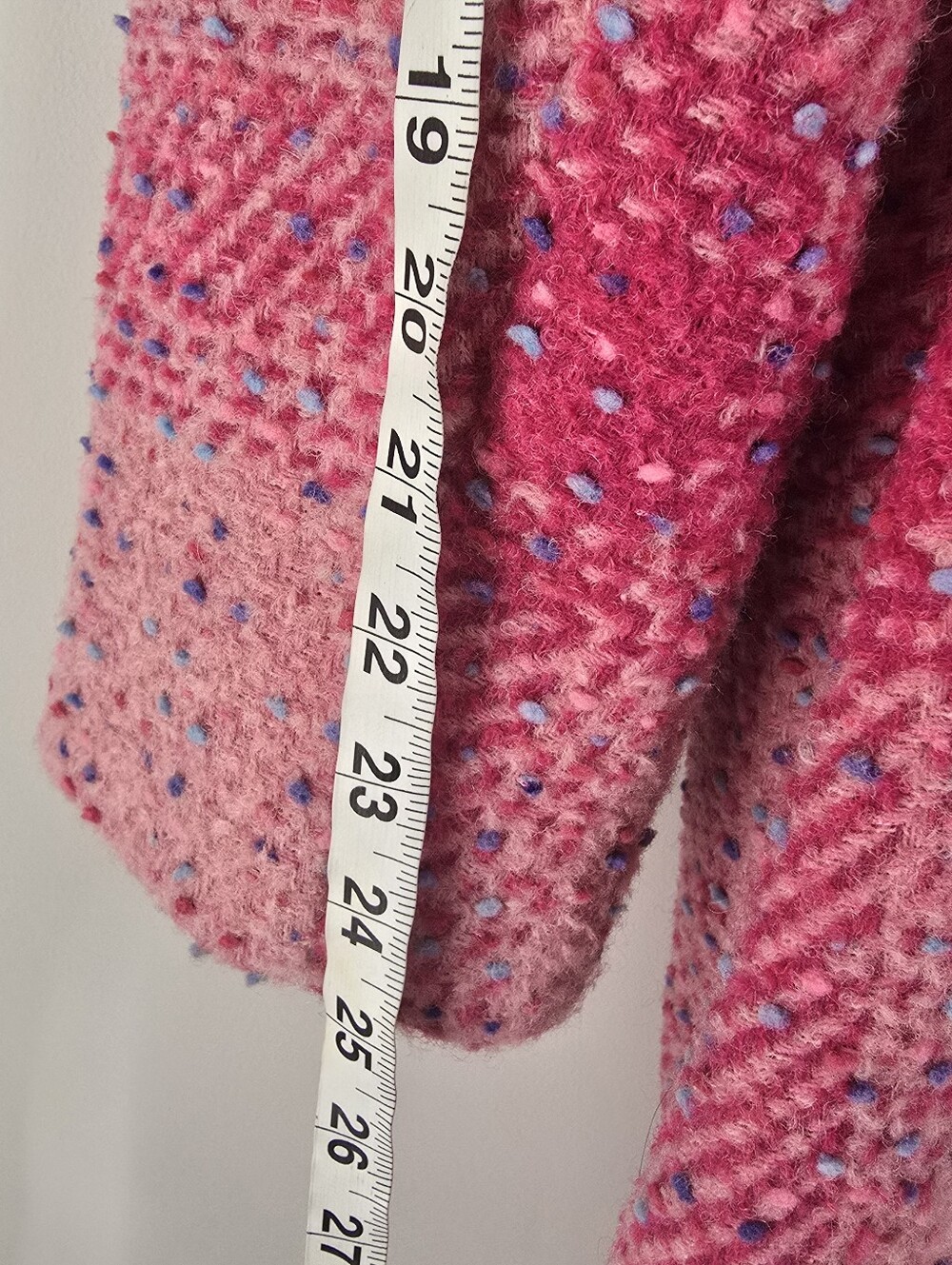 Talbots Confetti Pink Plaid Long Wool Blend Coat Jacket Size L Textured Tweed - Picture 10 of 15